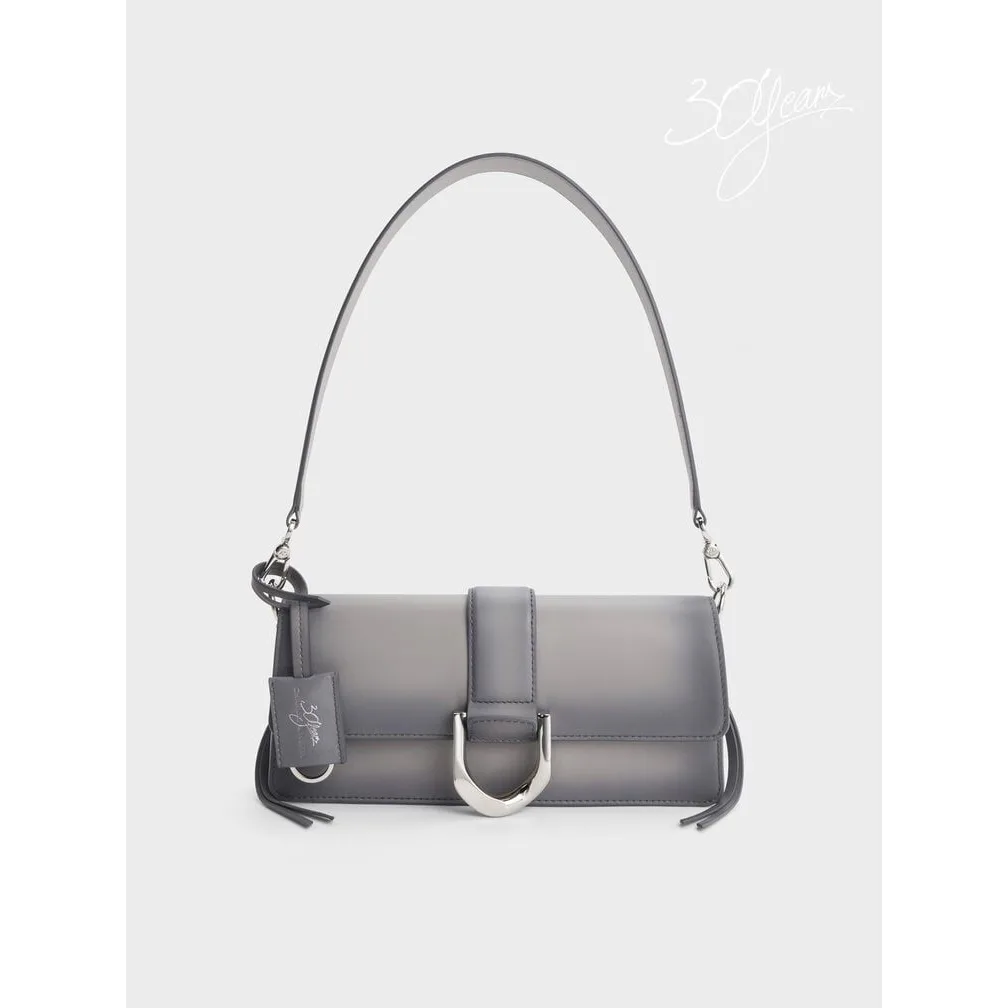 Charles & Keith Tas Bahu Gabine Burnished Leather Grey