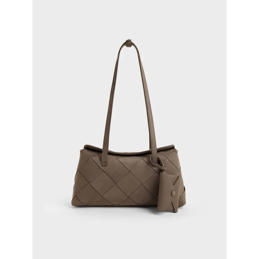 Charles & Keith Maribel Woven Trapeze Shoulder Bag Stone Grey