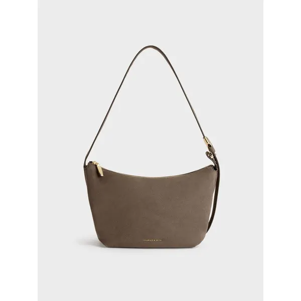 Charles & Keith Tas Hobo Duo Chain Front Pocket Quilted Stone Grey