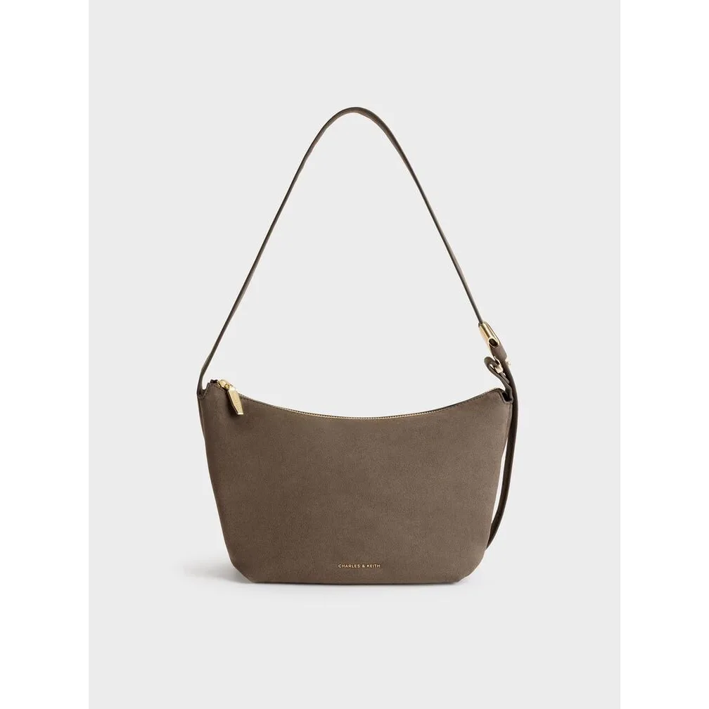 Charles & Keith Tas Hobo Duo Chain Front Pocket Quilted Stone Grey