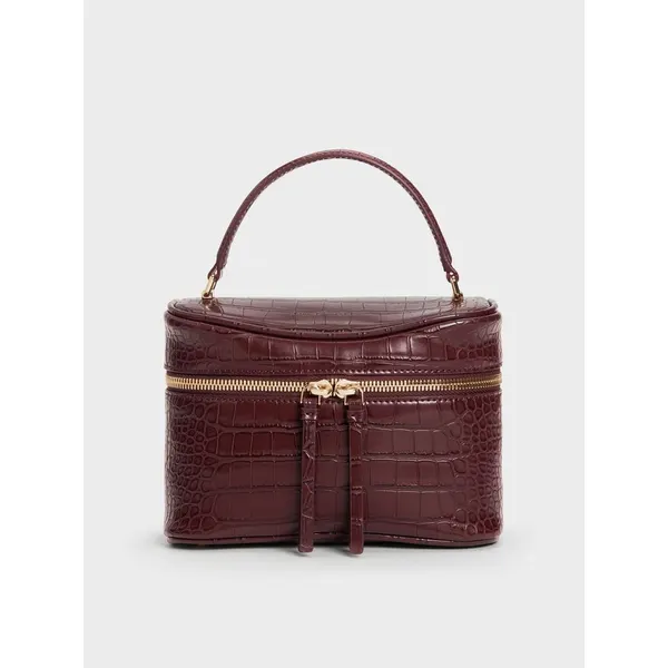 Charles & Keith Tas Vanity Croc-Effect Pansy Wineberry Red