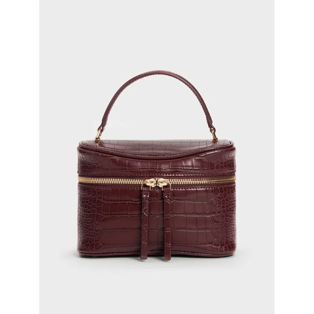 Charles & Keith Tas Vanity Croc-Effect Pansy Wineberry Red