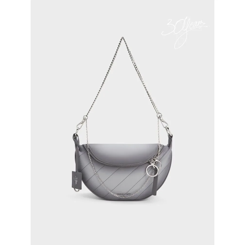 Charles & Keith Tas Selempang Philomena Half-Moon Grey